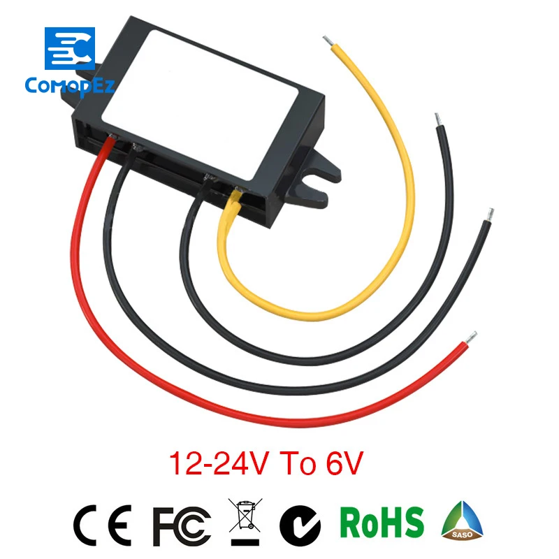 

Power Supply Converter DC/DC Step-down 12V/24V to 6V 3A Waterproof Control Car Module Low Heat Auto Protection Size 46*27*14mm