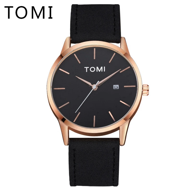 

Tomi Watches Men Luxury Brand Luxury Business Sport Watch Quartz Men Wristwatch Leather Strap Rose Gold Calendar Watch T015