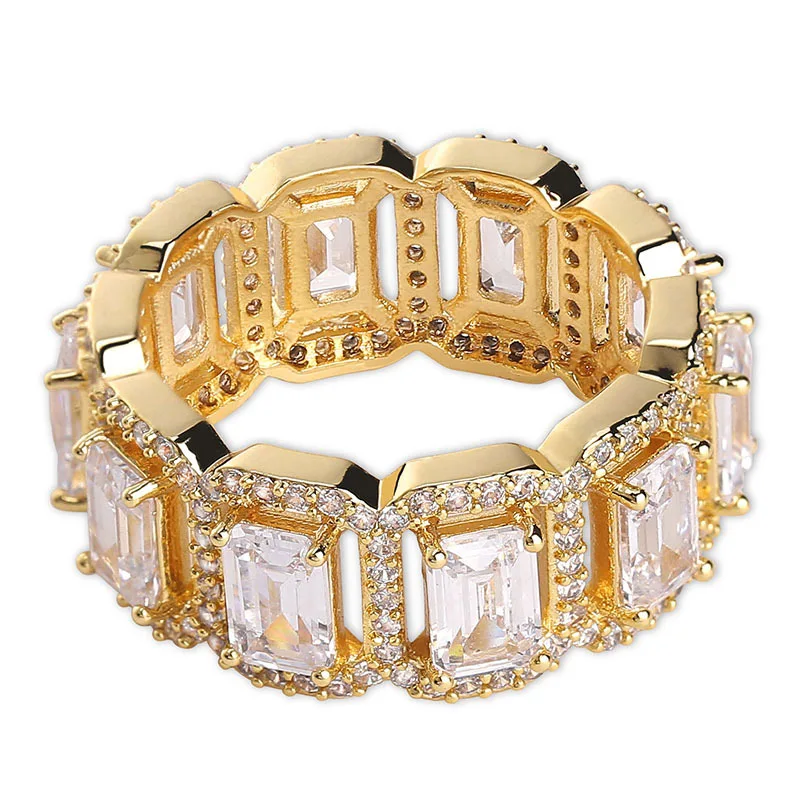 Хип-хоп микро-кристалл массивное квадратное мужское кольцо Iced Out Bling IP Позолоченные толстые титановые кольца для мужчин ювелирные изделия - Цвет основного камня: Gold