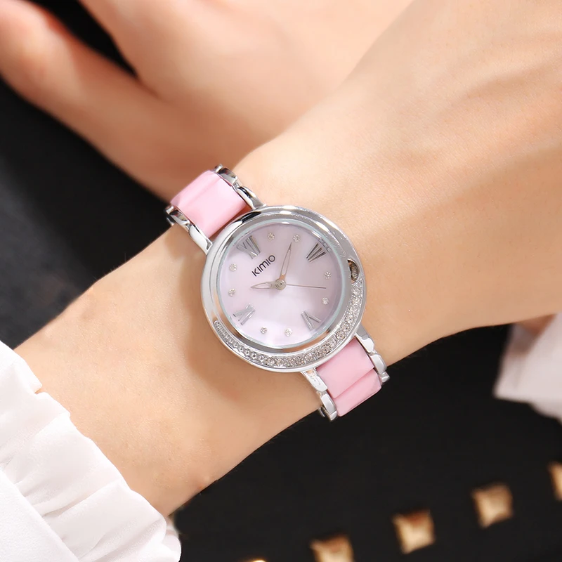 Бренд Kimio, женские часы с имитацией керамики, роскошные женские кварцевые часы с браслетом, женские водонепроницаемые наручные часы с большим циферблатом и кристаллами