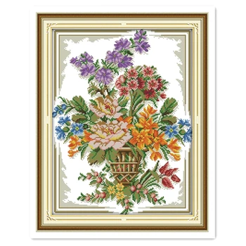 

The Flower Basket (8) 11CT Printed On Canvas Painting Chinese Counted Cross Stitch Patterns Kits Embroidery Cross Set DIY Set