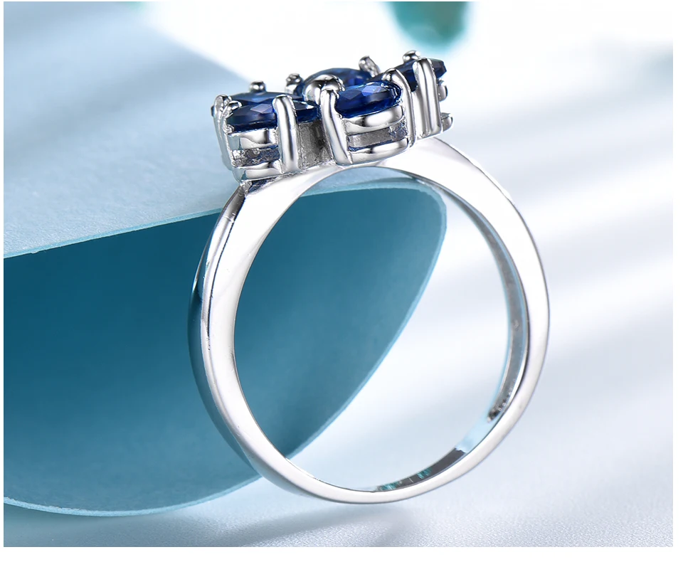 UMCHO Gemstone Blue Sapphire Rings for Women Genuine 925 Sterling Silver Flower Party Wedding Engagement Fine Jewelry Party Gift