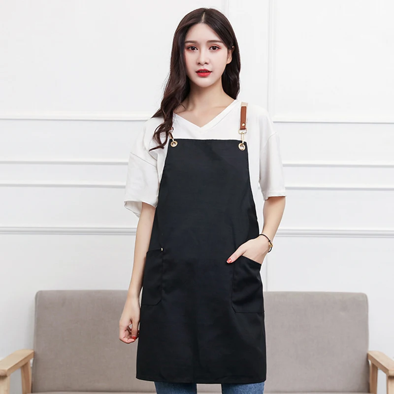 

New Simple Canvas Apron BBQ Outsides Senior Bib shoulders Kitchen Apron for Women Men Cleaning Cooking family Custom Print Logo