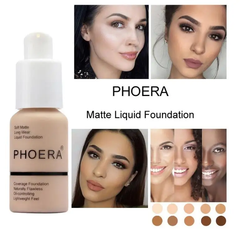 PHOERA 30ml Matte Long Wear Soft Foundation Liquid Face Makeup Coverage Foundation Naturally Oil-controlling Lightfeel Cream