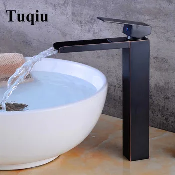 

Basin Faucets Black Oil Brushed Waterfall Faucet Bathroom Faucet Single handle Basin Tap Bath Faucet Brass Sink Water Crane Tap