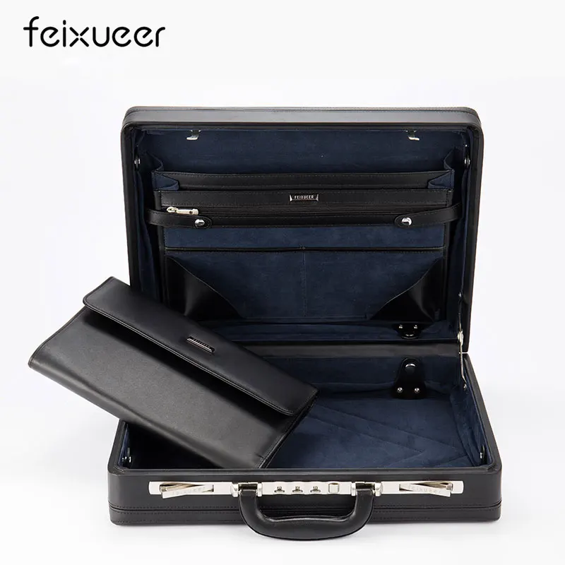 Роскошный кожаный мужской портфель feixueer расширяемый чехол для ноутбука с