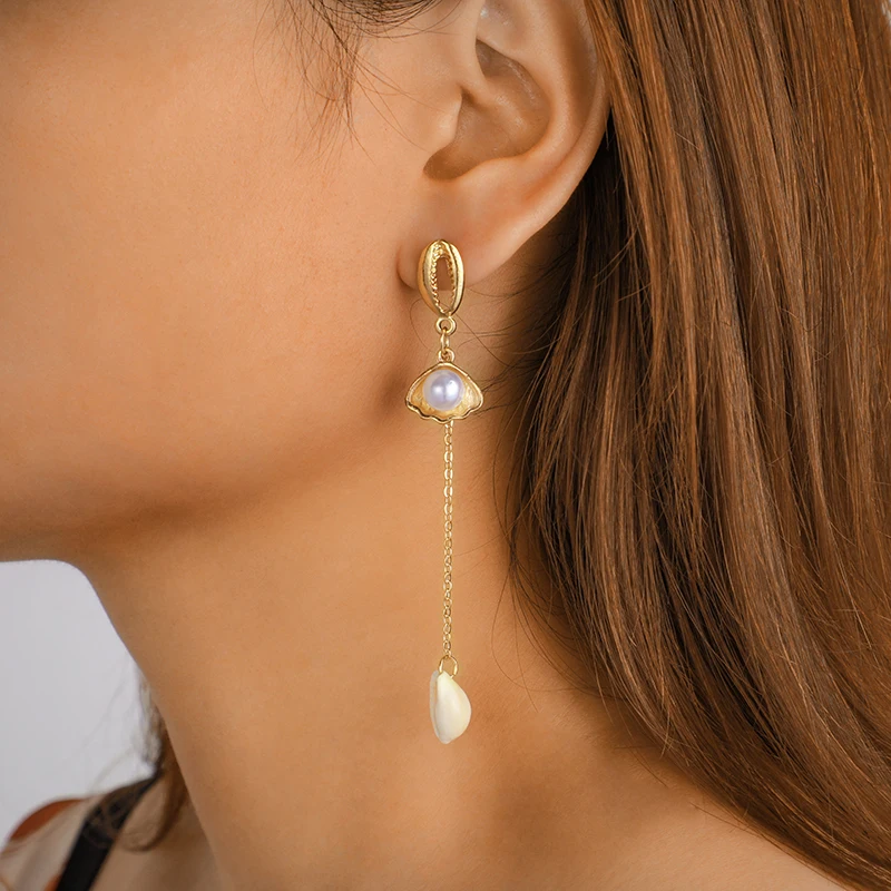 

Tocona Charming Elegant Fashion Style Lonng Earrings Women Ladies Summer Beach Gold Color Shell Shape Drop Jewelry Gift E02110