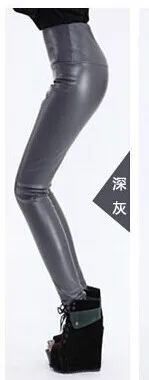 Женские леггинсы новые кожаные женские штаны с высокой талией теплые зимние леггинсы из искусственной кожи размера плюс женские брюки серебристые с блестками S~ XL - Цвет: Темно-серый