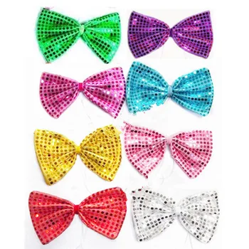 

6pcs 21*14cm Ball Cos Clothes Sequin Tie Multicolour Bow Tie Paillette Bow Halooween Party Clown Supplies