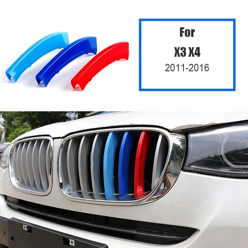 ZD 3 шт. для BMW F30 F10 X5 E53 E70 F16 X6 E71 X1 X3 X4 F07 G30 F34 3D м автомобиля на переднюю решетку, полоски, накладки стикеры автоспорта - Название цвета: X3 X4 2011-2016