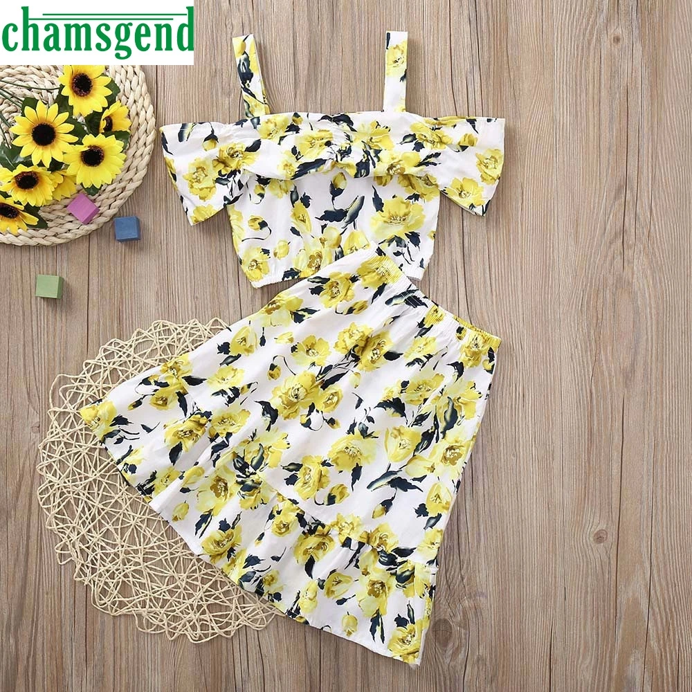 CHAMSGEND 2 шт. Для детей Цветочный принт Топ без рукавов + Юбка для девочек одежда