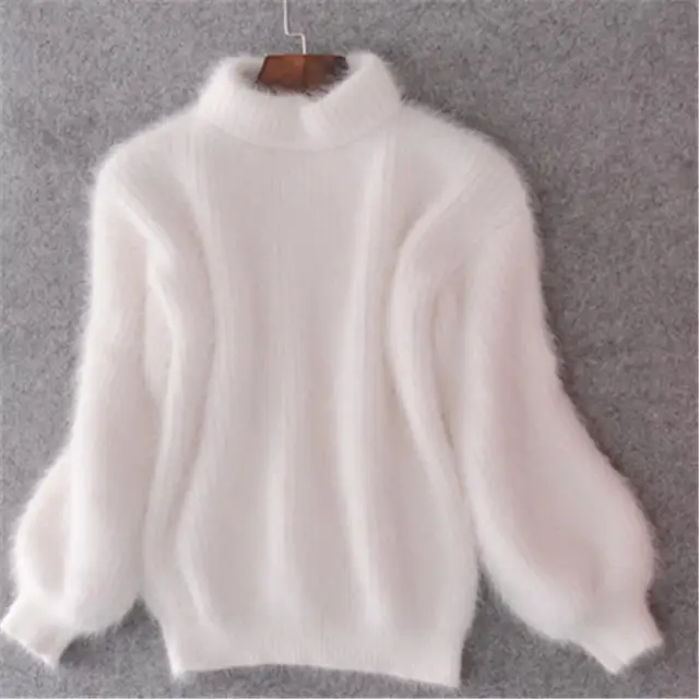 US $16.85 2020 Winter New Fashion Thickened Warm Turtleneck Mohair Female Sweater Lantern Sleeve Casual Solid