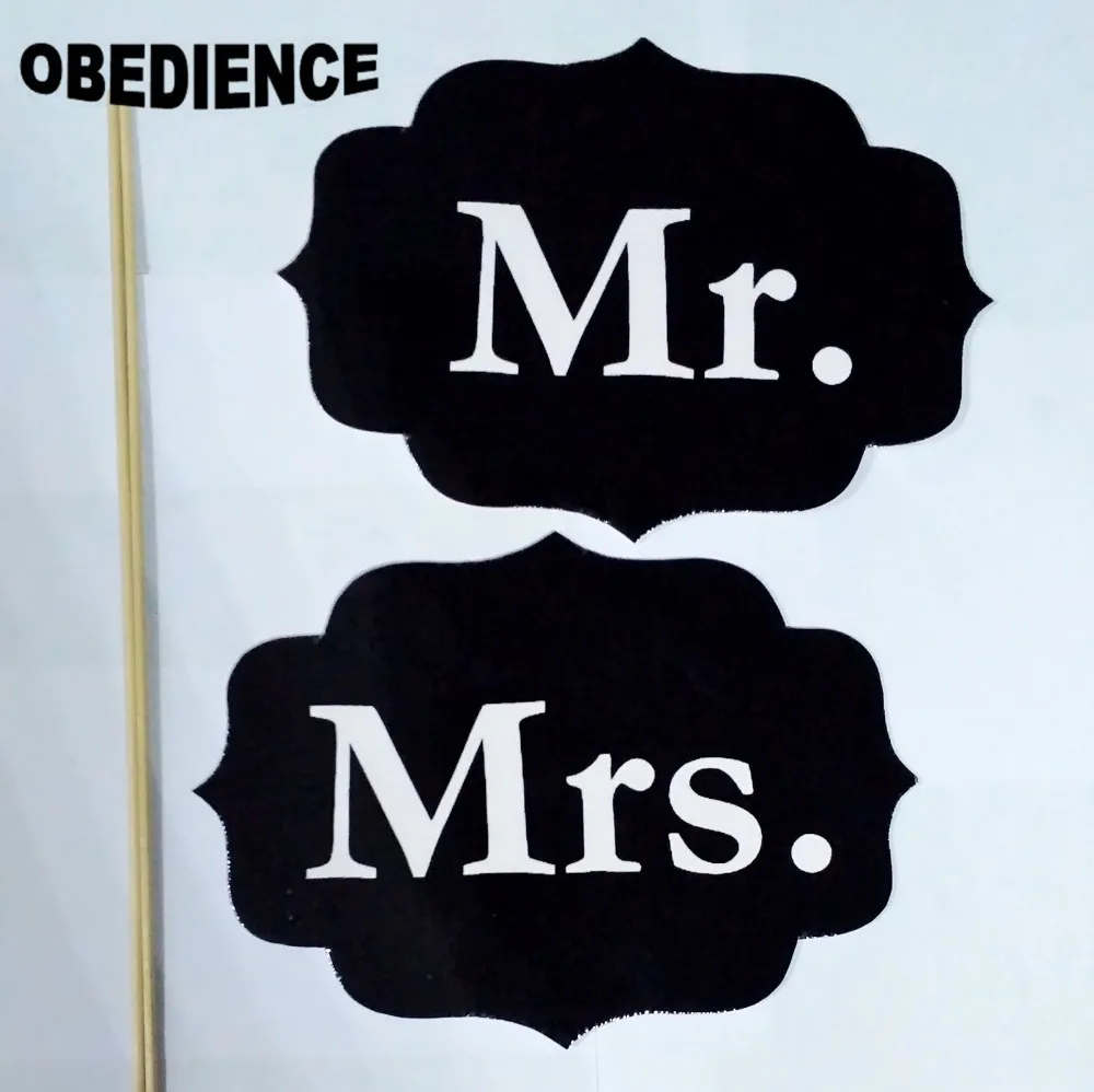 

OBEDIENCE 1 set Creative Black Mr Mrs Shoot Funny Photo Booth Props Wedding Decoration Bridal Shower Event Party Supplies