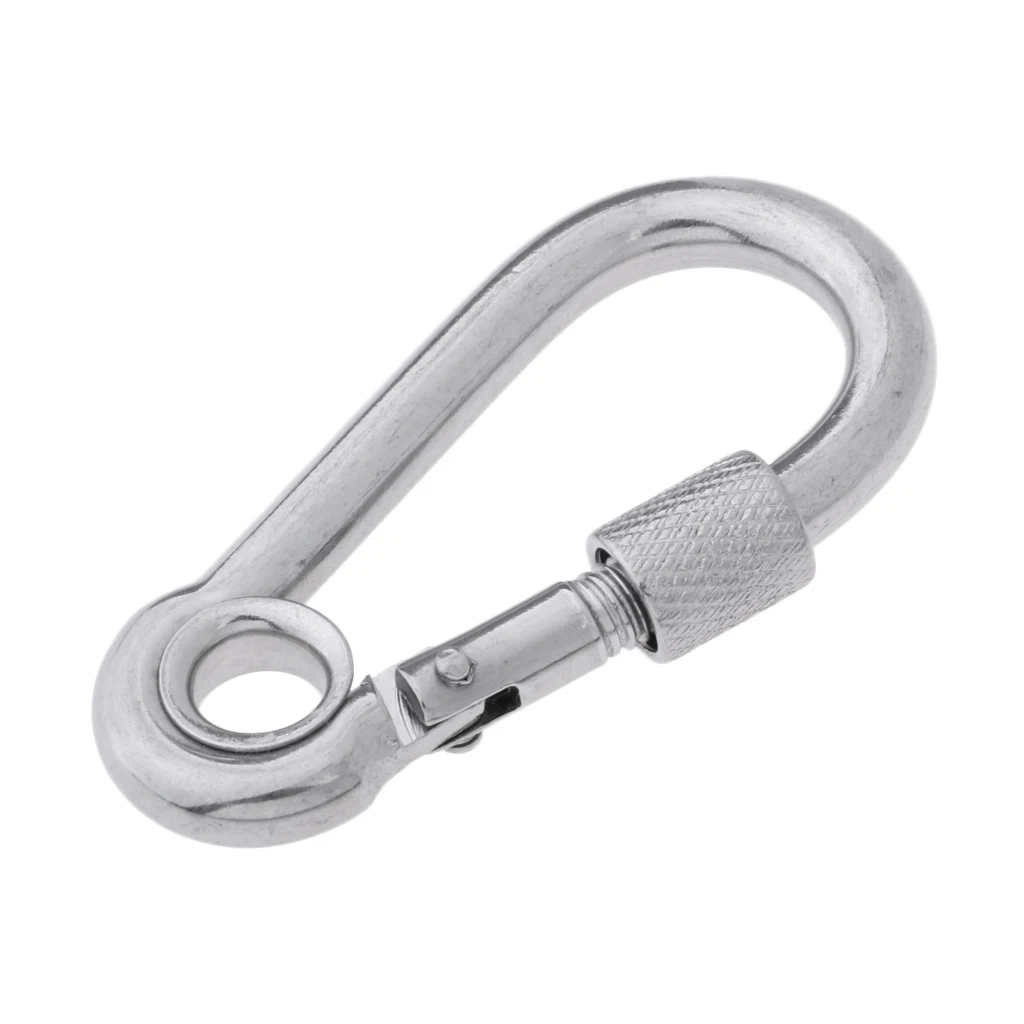 Stainless Steel Spring Snap Clip Hook Carabiner Screw Lock Key Ring Hook with Spring Loaded Gate for Outdoor Camping Diving