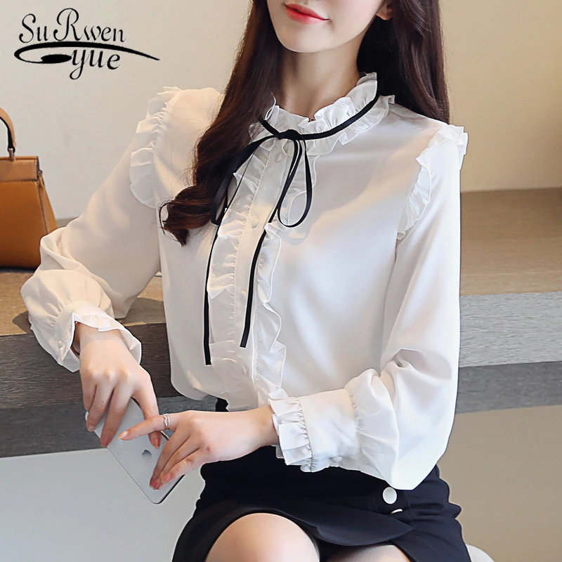 Blusas mujer de moda 2020 шифоновая рубашка с длинными рукавами новый корейский стиль