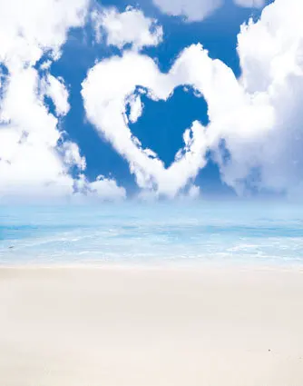 

10x10FT Love Heart Shape Clouds Sky Blue Sea Wave Shore Beach Wedding Custom Photography Backgrounds Studio Backdrops Vinyl 3x3m