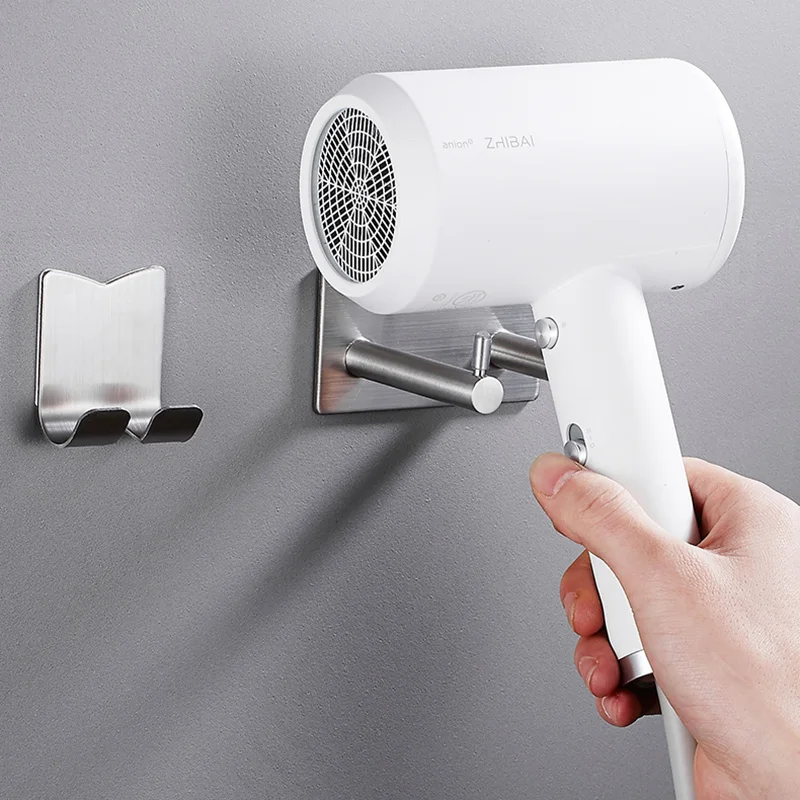 High quality bathroom hair dryer rack aluminum hair dryer bracket holder multi-functional  silver shelves bathroom storage