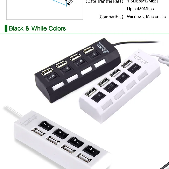 BinFul высокое качество переключатель включения/выключения мини 7 портов USB 2,0 высокоскоростной концентратор Черный для ноутбука для ПК черный эргономичный дизайн