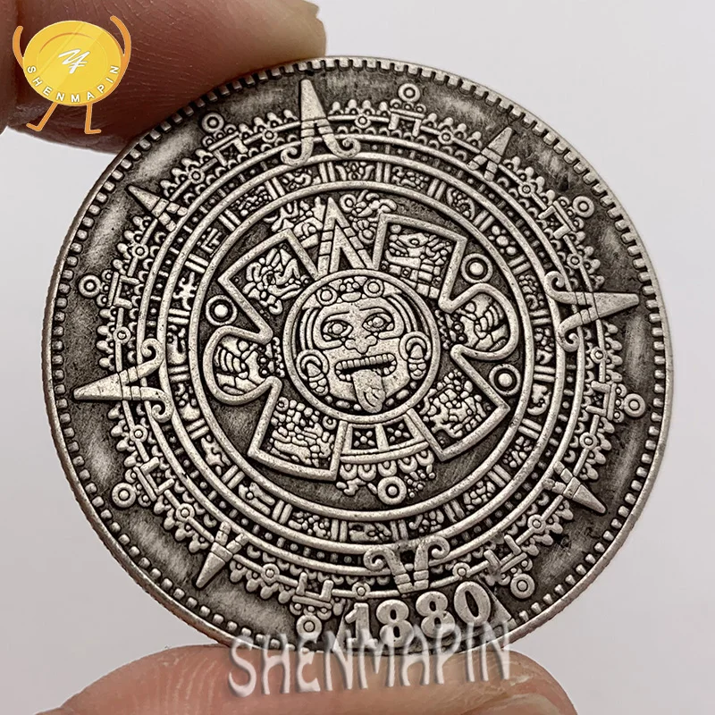 

Maya Aztec Commemorative Coin Indian Mayan Long-Count Calendar Culture Challenge Coin One Dollar Brass Silver Coins Collectibles