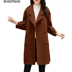 2018 осень-зима модные теплое пальто с лацканами с длинным рукавом Для женщин пальто высокого класса шерсть кашемир куртка Длинные свободные