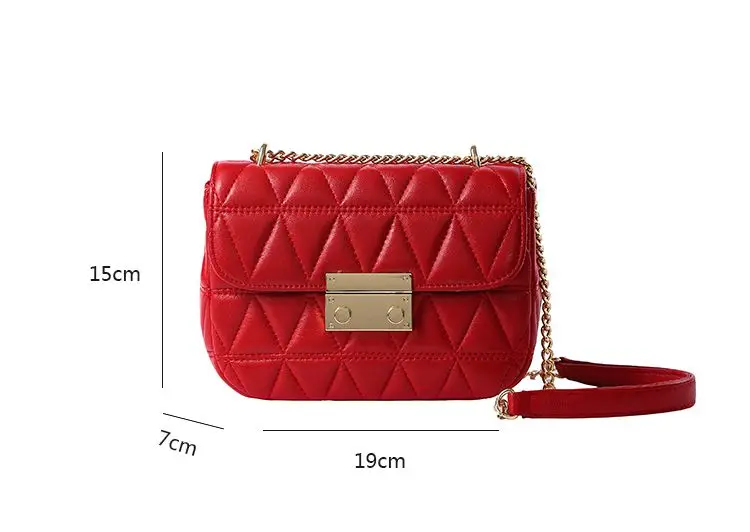 WOONAM Women Fashion Genuine Quilted Lambskin Leather Chain Small Flap Shoulder Cross-body Handbag WB782