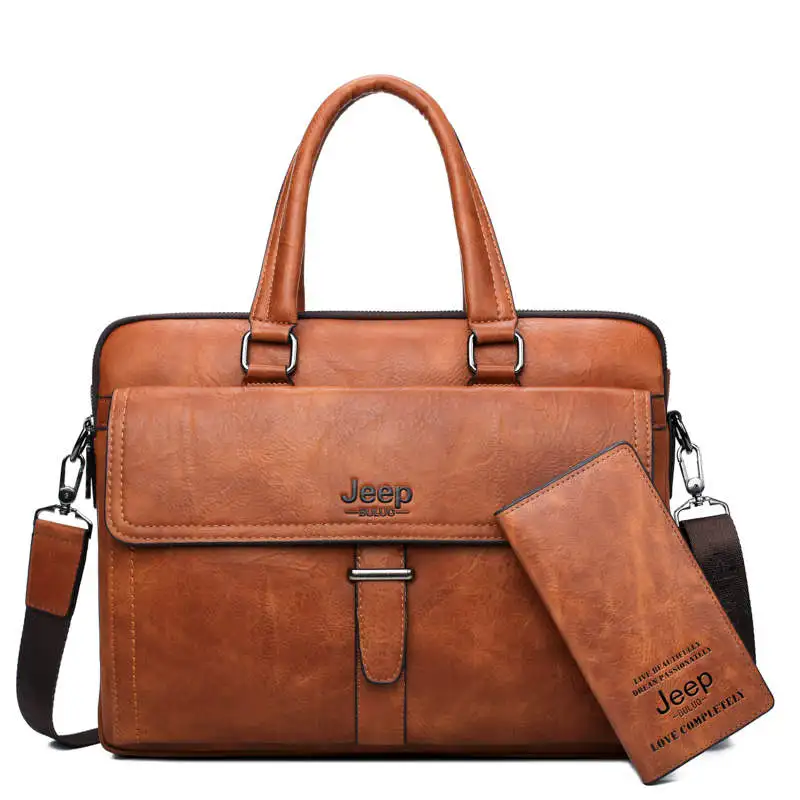 Мужской портфель и кошелек комплект jeep buluo, оранжевый деловой портфель для ноутбука 14", кожаная офисная сумка, для поездок и командировок, сумка на плечевом ремне, все сезоны - Цвет: 8003-8888-Orange