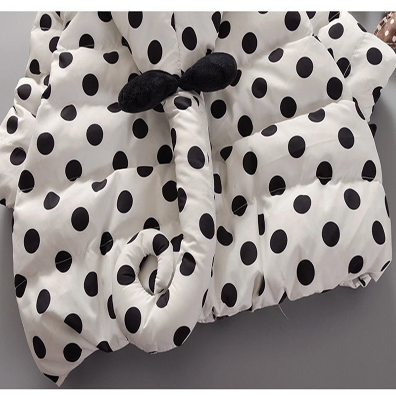 Baby girl Coat In Winter Zipper hooded Polka dot long tail hat Bow-tie pockets  cotton-padded jacket for Kids Children warmed up (1)