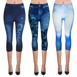 Сексуальная Имитация джинсов леггинсы плюс размер женщин пуш-ап для бедер супер эластичные брюки-леггинсы фитнес женские леггинсы женщин