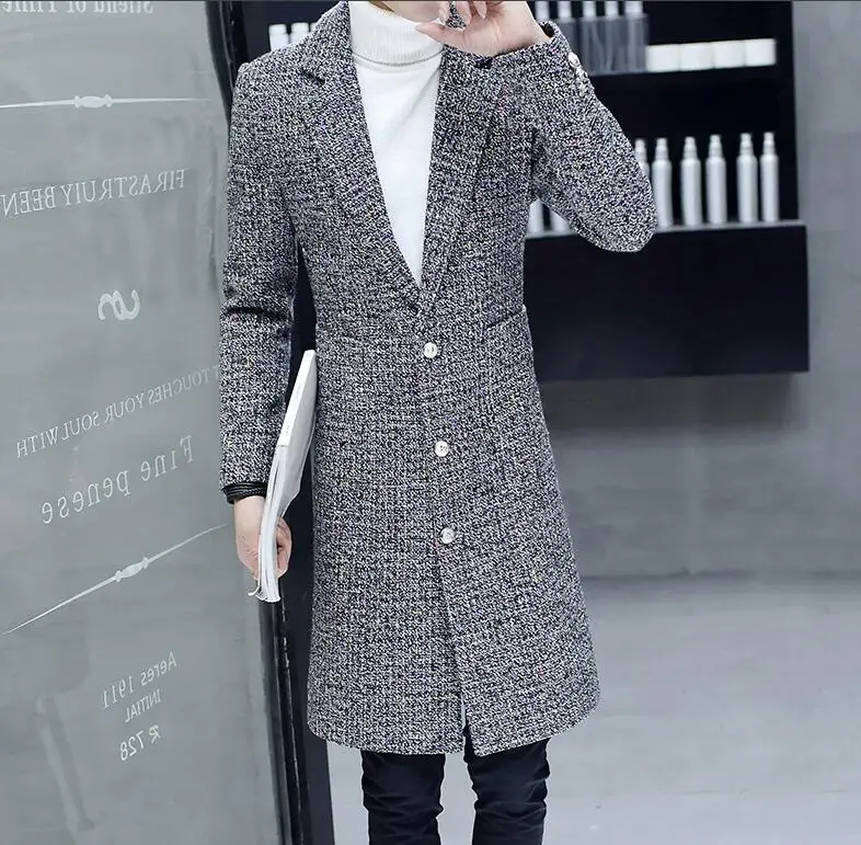 M~ 3XL! Новинка, длинное пальто для студентов, Корейская зимняя куртка, тонкий красивый плащ до колена, мужская мода - Цвет: Черный