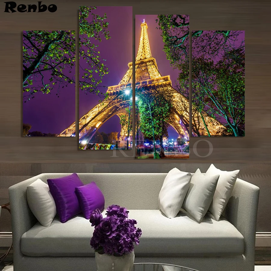 

4 pcs 5D DIY Diamond Embroidery Landscape Tower Night view Diamond Painting Cross Stitch Square Rhinestone Mosaic Decoration