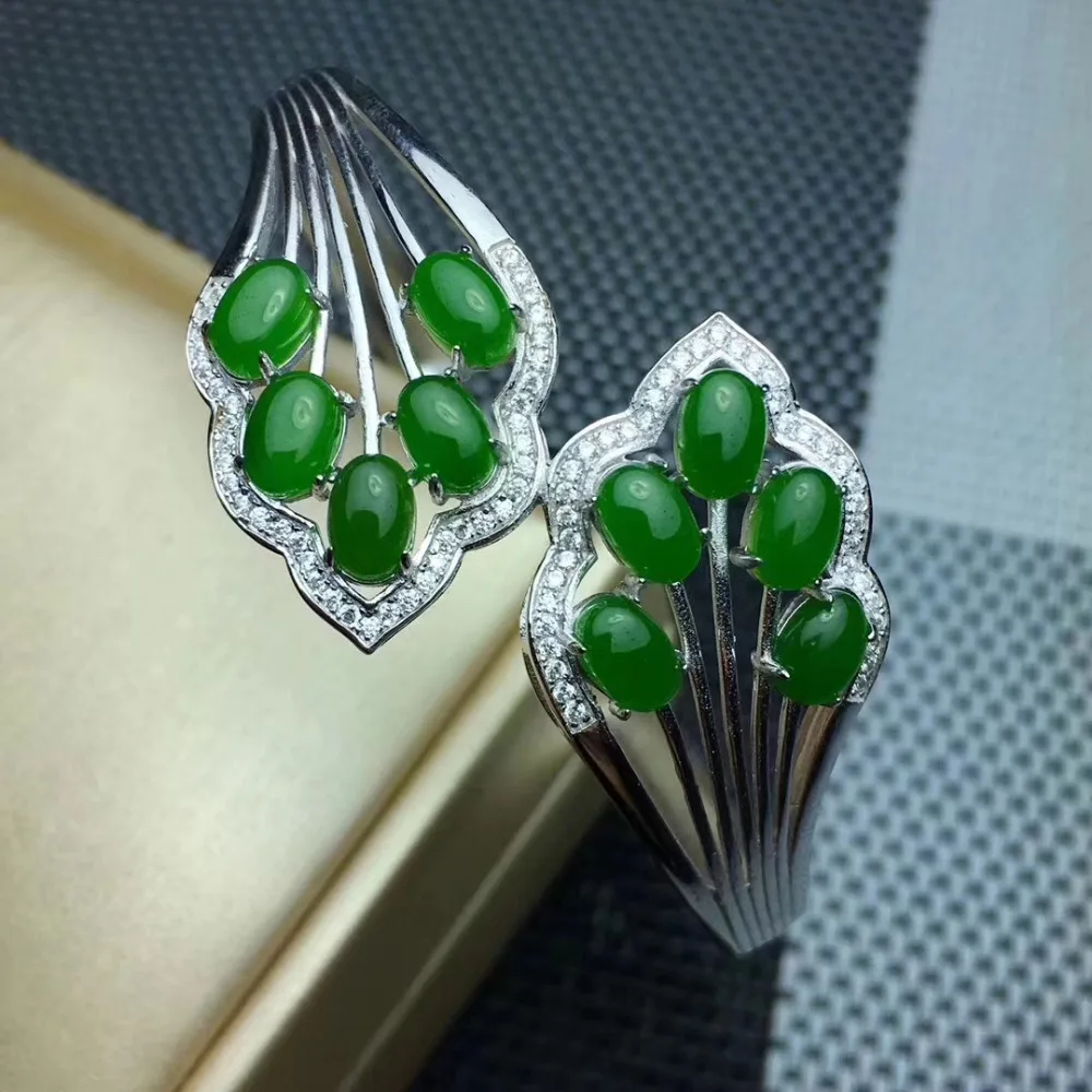  Bracelets en jaspe vert naturel Bracelet en pierres précieuses naturelles 925 argent sterling femme