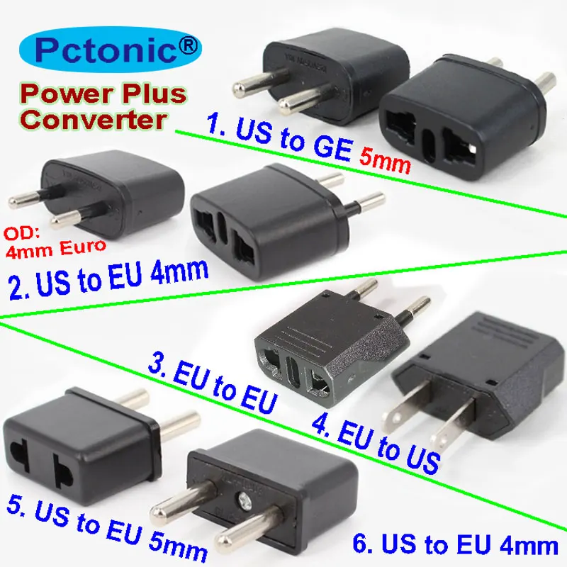 PCTONIC-Mobile-phone-travel-converter-Universal-Power-Plug-Adapter-USA-US-to-EU-Europe-AC-wall-power-plug-total+6
