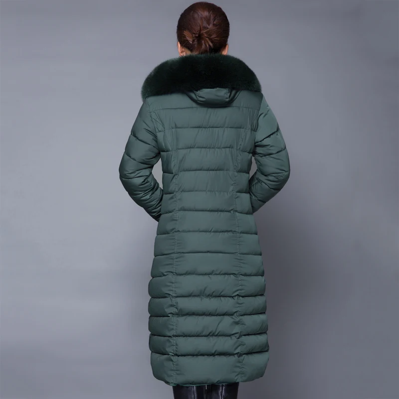 X-long зимняя женская куртка с капюшоном с меховым воротником, теплый плотный пуховик размера плюс 4XL 5XL, Женская парка