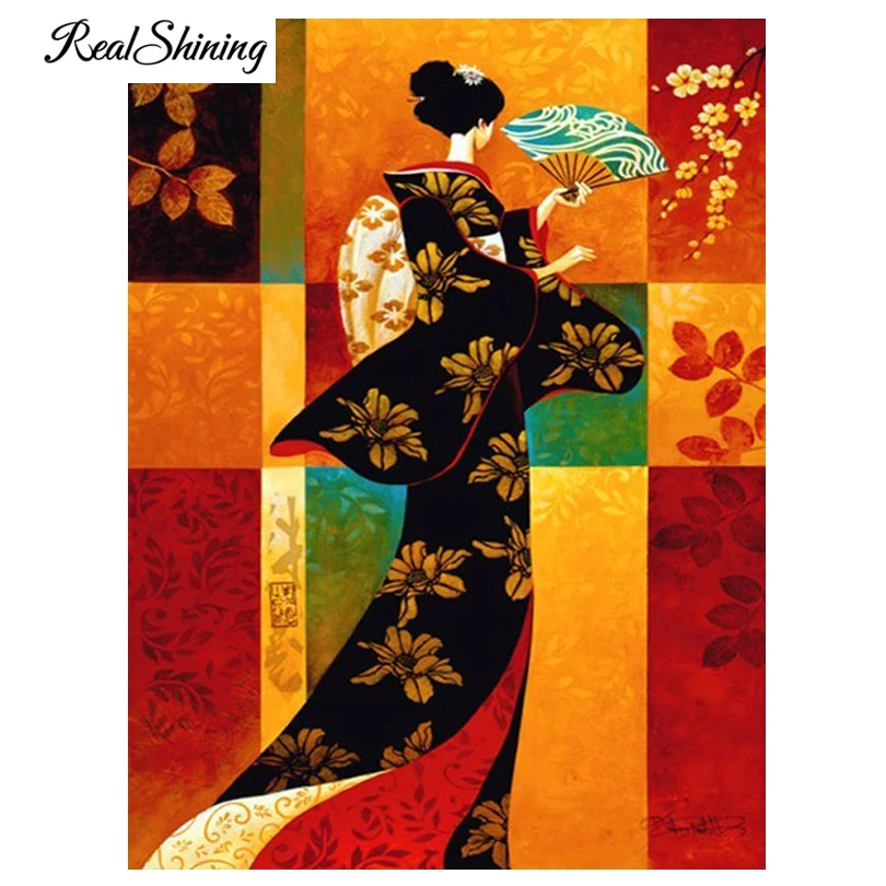 

REALSHINING 5d Diamond Painting cross stitch Japanese kimono woman square full diamond Mosaic sets embroidery beading FS1535