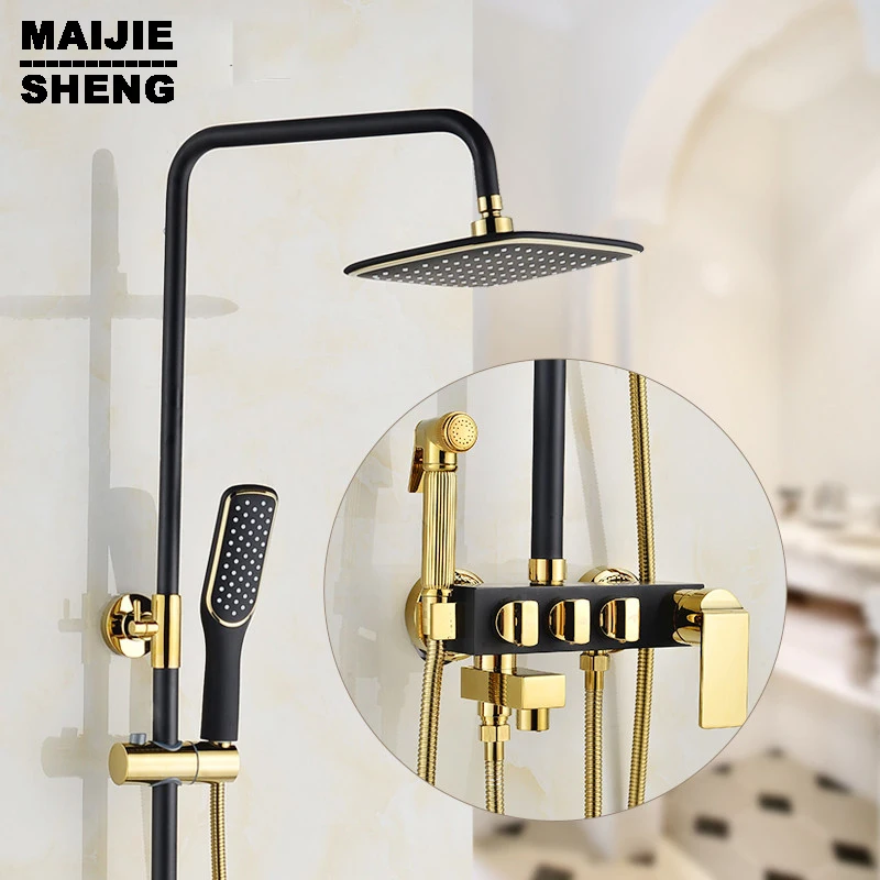 Douche kraan Bad Kraan Sets Badkamer Luxe black Golden mengkraan met