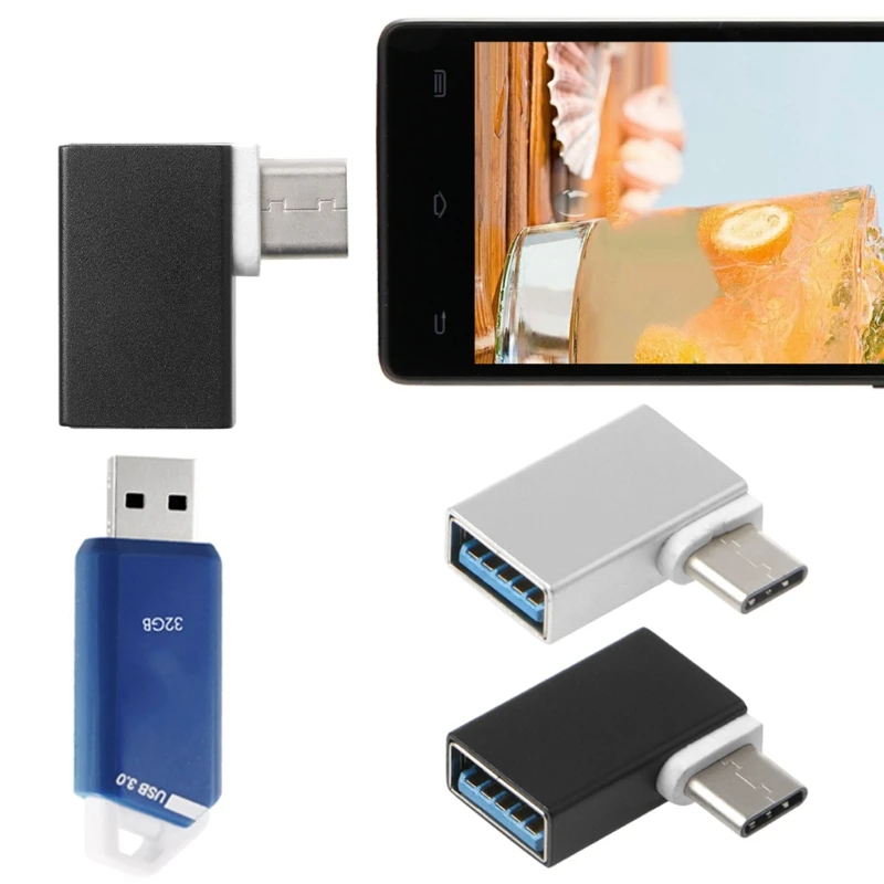 90 градусов Тип C к USB 3,0 Женский данных OTG конвертер для Macbook Android телефон