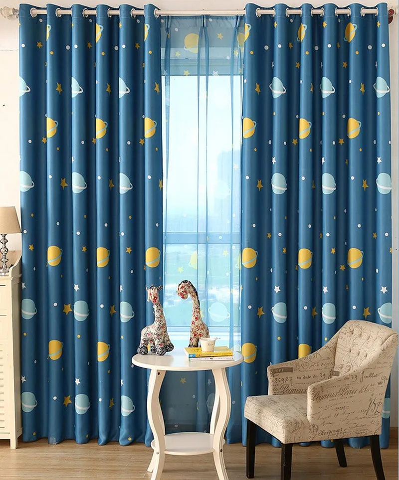 

Ready Made Astronomical Curtains Moon/Star /Planet Skye Curtains for Kids / Children's Bedding Room White / Blue