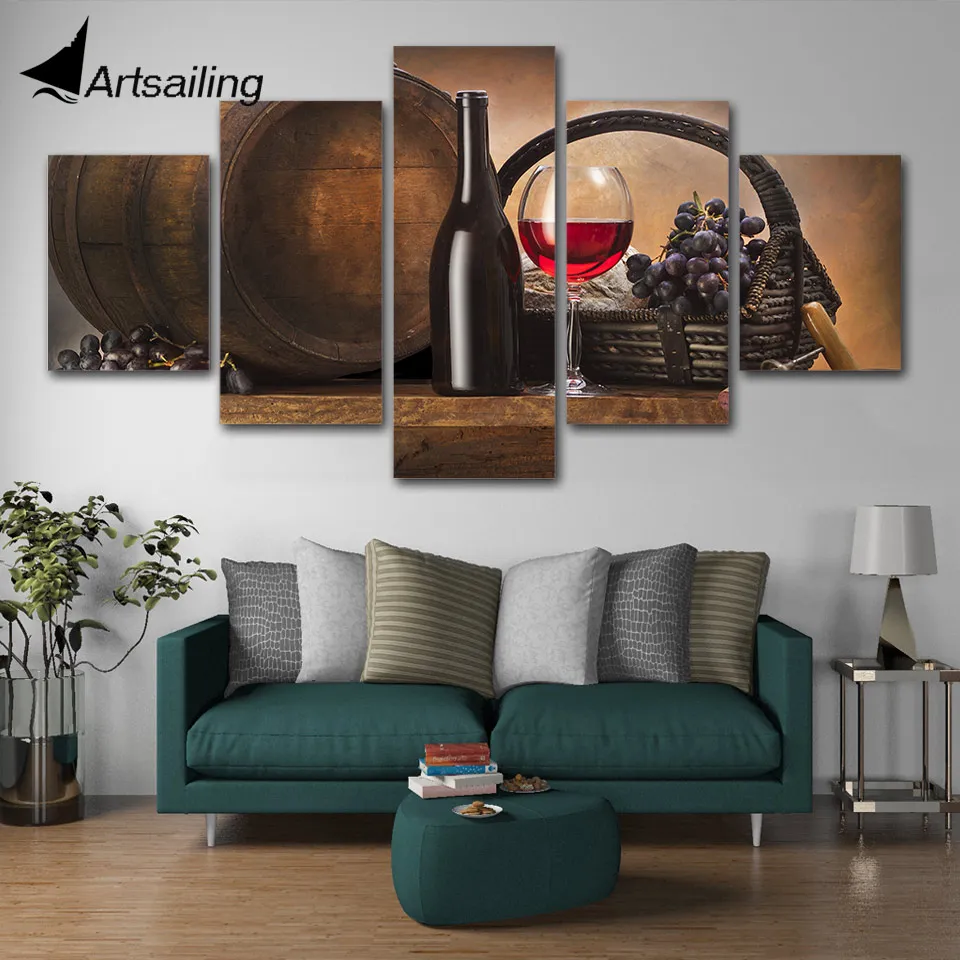 posters and prints 5 Pieces Wine Vineyard Liquor Painting wall art
