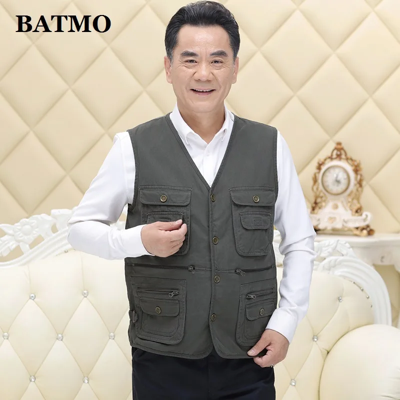 dark grey BATMO/ Новое поступление, высококачественный жилет для рыбалки из хлопка, много карманов, верхняя одежда, куртки, большие размеры, BGW05 - Цвет: dark grey