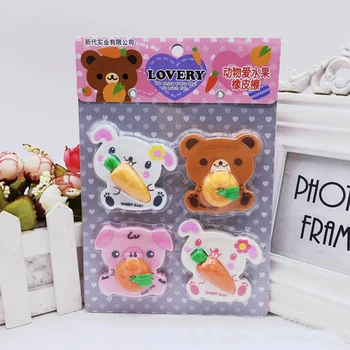 

1 Pack Novelty Animal Love Fruit Bear Rabbit Carrot Orange Modeling Rubber Pencil Erasers Students Stationery Erasers Gifts