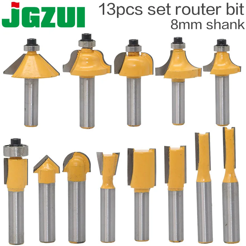 

13pcs" 8Shank wood router bit Straight end mill trimmer cleaning flush trim corner round cove box bits tools Milling Cutter RC