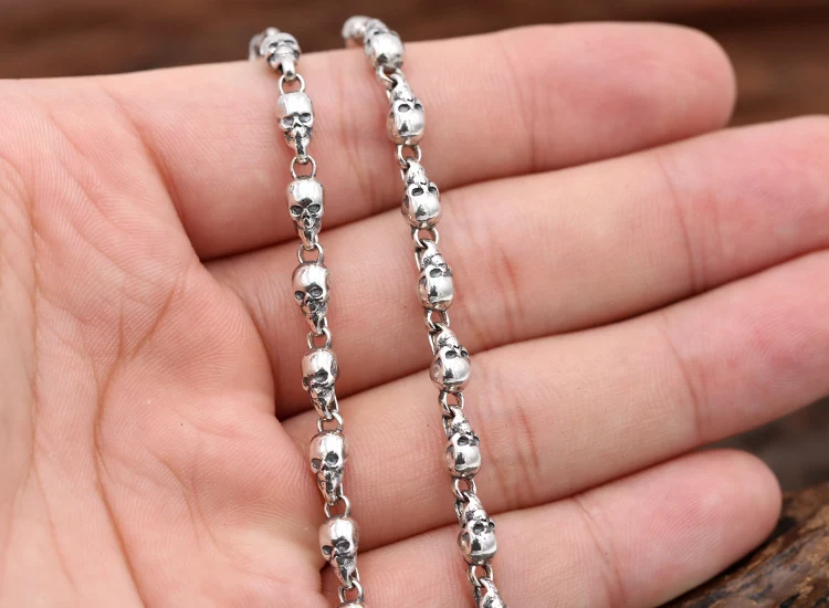 4,5 мм 925 пробы серебряный Ретро мужской череп звено Байкер ожерелье цепь ювелирные изделия подарок A1486