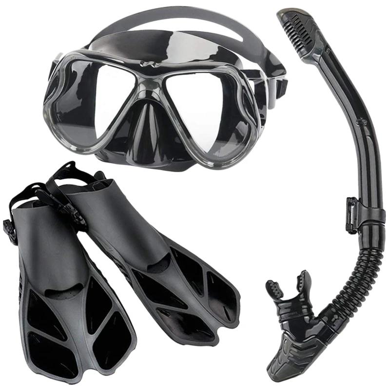 Маска для подводного плавания, маска для подводного плавания, плавники для плавания, дышащая сухая верхняя трубка, профессиональный набор для подводного плавания для взрослых - Цвет: S and M