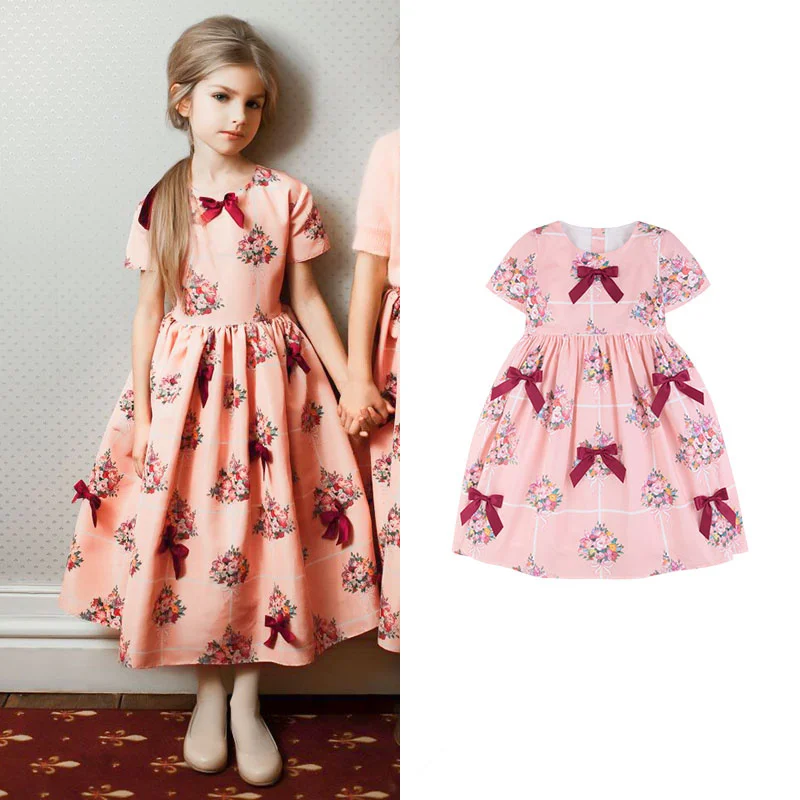 

Girls Vintage Bouquet Pattern Handmade Bow Nail Flowers Pompon Yarn Dress