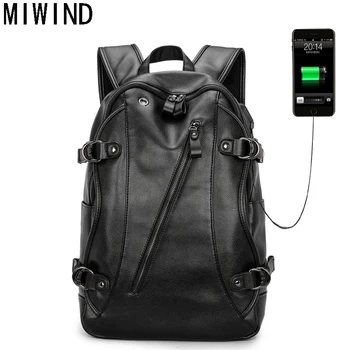 

MIWIND Brand External USB Charge Computer Bag Anti-theft Notebook Backpack Pu Leatehr Laptop Backpack Men School Bags TSL1081