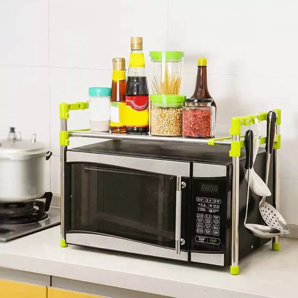 

Multifunctional Microwave Oven Shelf Rack Stainless Steel Adjustable Standing Type Double Kitchen Holder