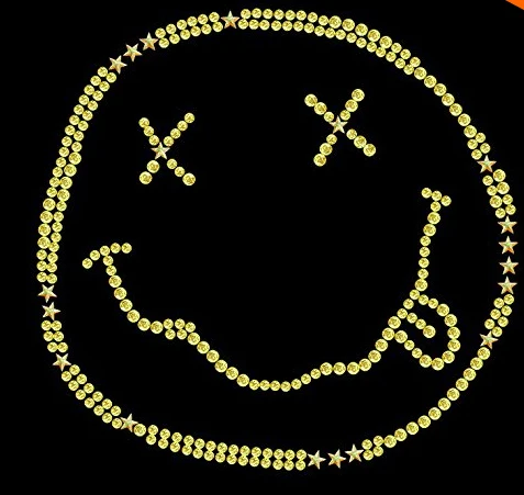 

2pc/lot Nirvana Smiley Hot Fix Iron on Rhinestone Transfer Applique Motif iron rhinestone transfer designs for shirt