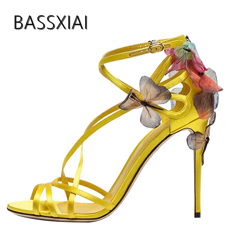 

2019 Butterfly Satin Gladiator Sandals Women Open Toe Narrow Band Cross Strap High Heel Shoes Women Party Shoes Summer