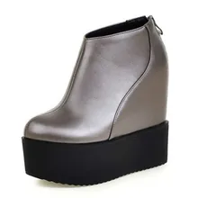 DoraTasia Vente Chaude Femmes Cheville Bottes Épaisse Plate-Forme Bout Rond Dos Zip Up Chaussures Femmes Automne Hiver Bottes Chaussures