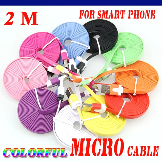 2 м кабель micro-usb 0 синхронизации зарядки плоским Noodle мобильный телефон кабели для